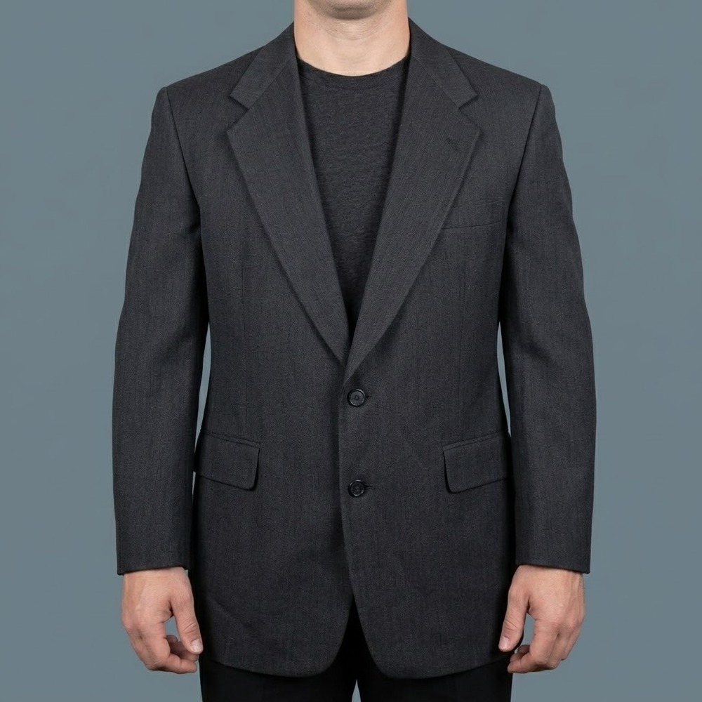 Hart Schaffner Marx Wool‎ Pinstripe Suit Jacket Blazer Mens 42S Charcoal EUC